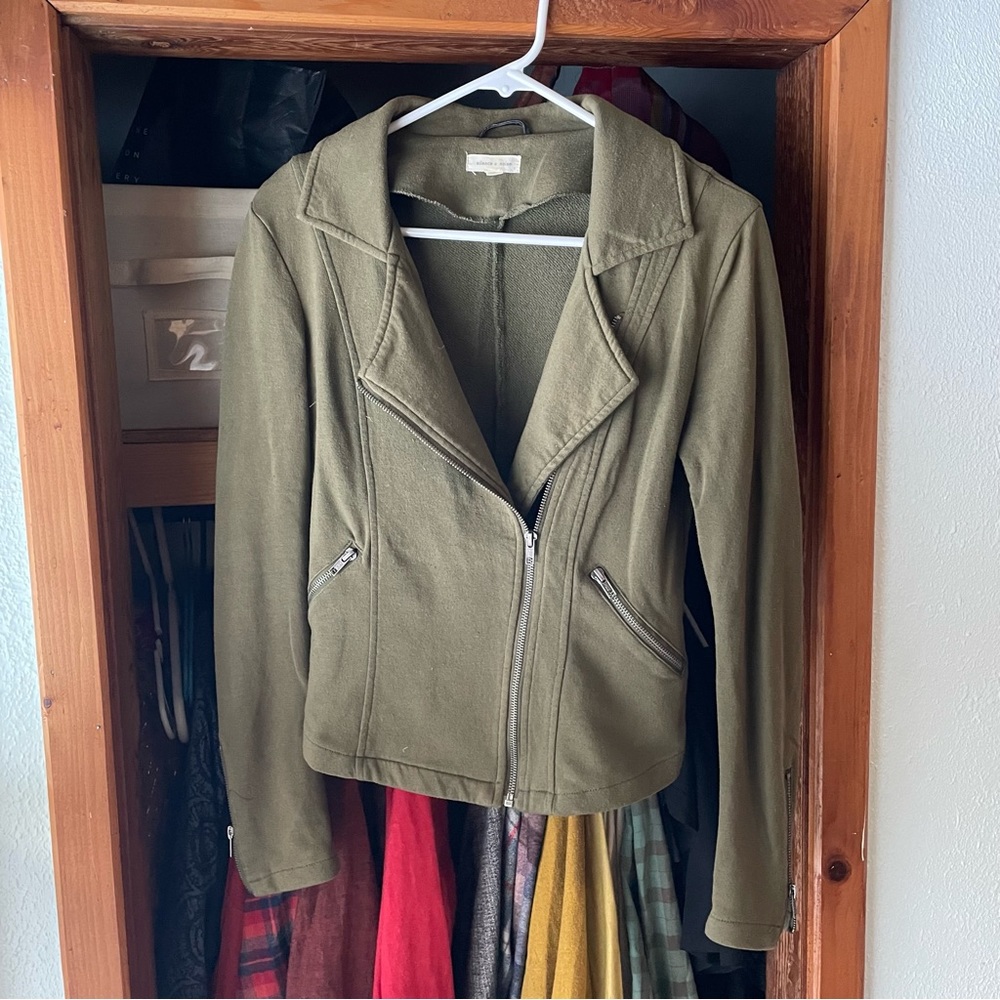 Silence + Noise moto sweater, green, size small